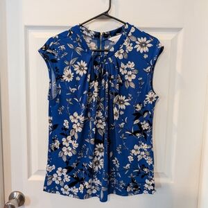 Liz Claiborne Royal Blue Floral Sleeveless Blouse